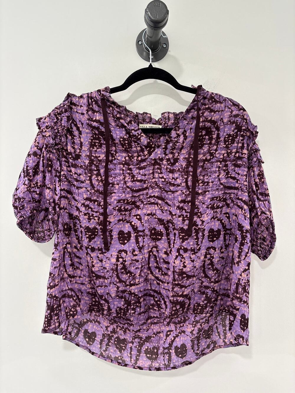 Ulla Johnson Cotton Floral Purple Short Sleeve Blouse Size 2